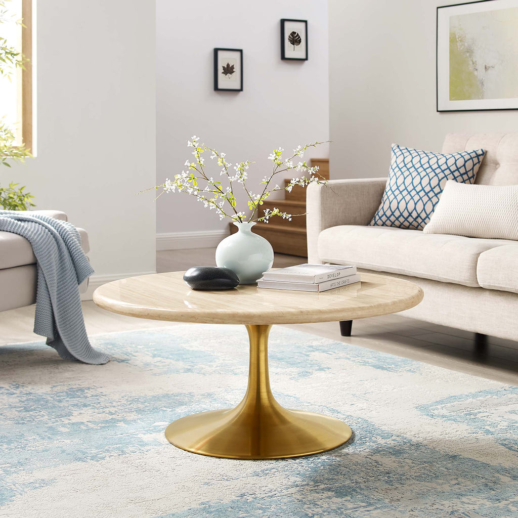 Lippa 36" Round Faux Travertine Coffee Table by Modway