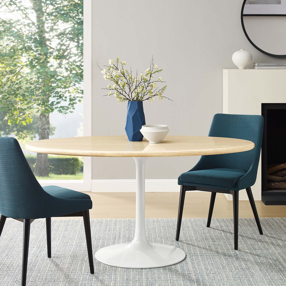 Lippa 60" Oval Faux Travertine Dining Table by Modway
