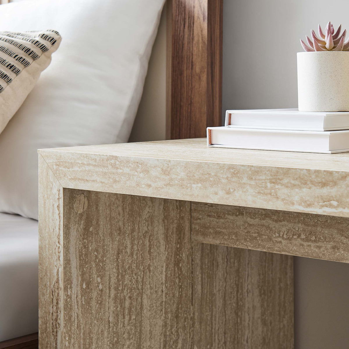 Mirella Faux Travertine Side Table by Modway