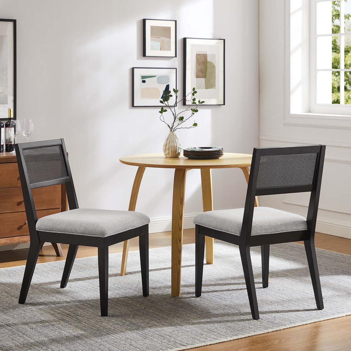 Nimba Faux Rattan Fabric Dining Chairs Set of 2 by Modway