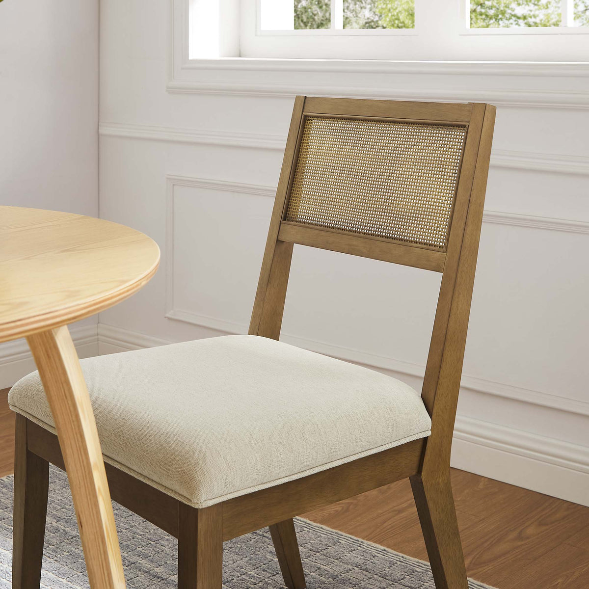 Nimba Faux Rattan Fabric Dining Chairs Set of 2 by Modway