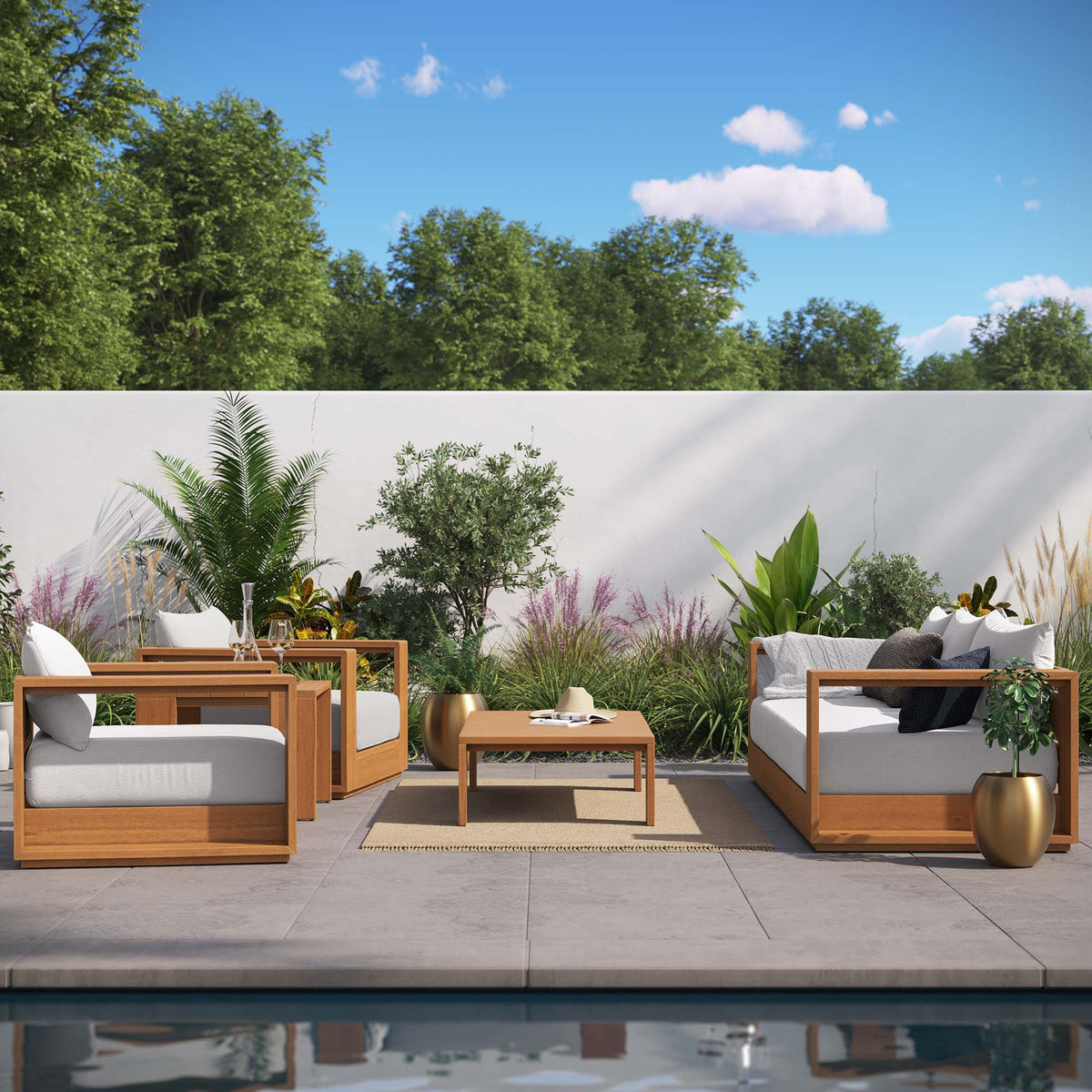 Tahoe 5-Piece Outdoor Patio Acacia Wood Furniture Set by Modway
