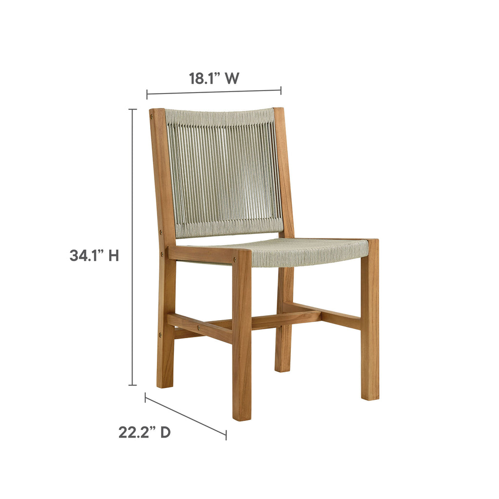 Vienna Outdoor Patio Teak and Rope Armless Dining Chairs Set of 2 by Modway