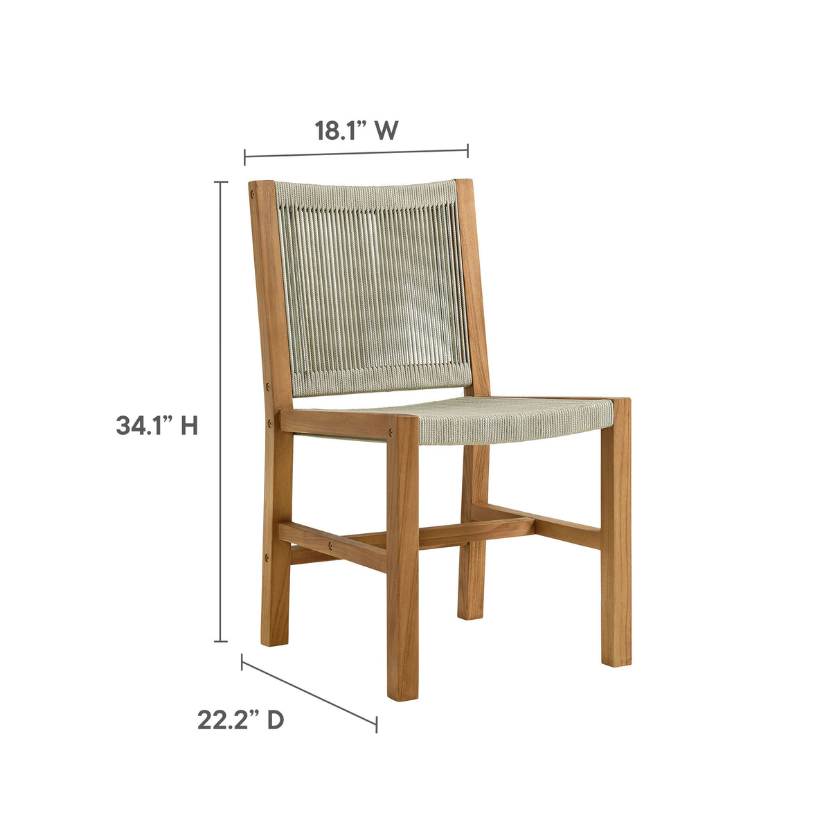 Vienna Outdoor Patio Teak and Rope Armless Dining Chairs Set of 2 by Modway
