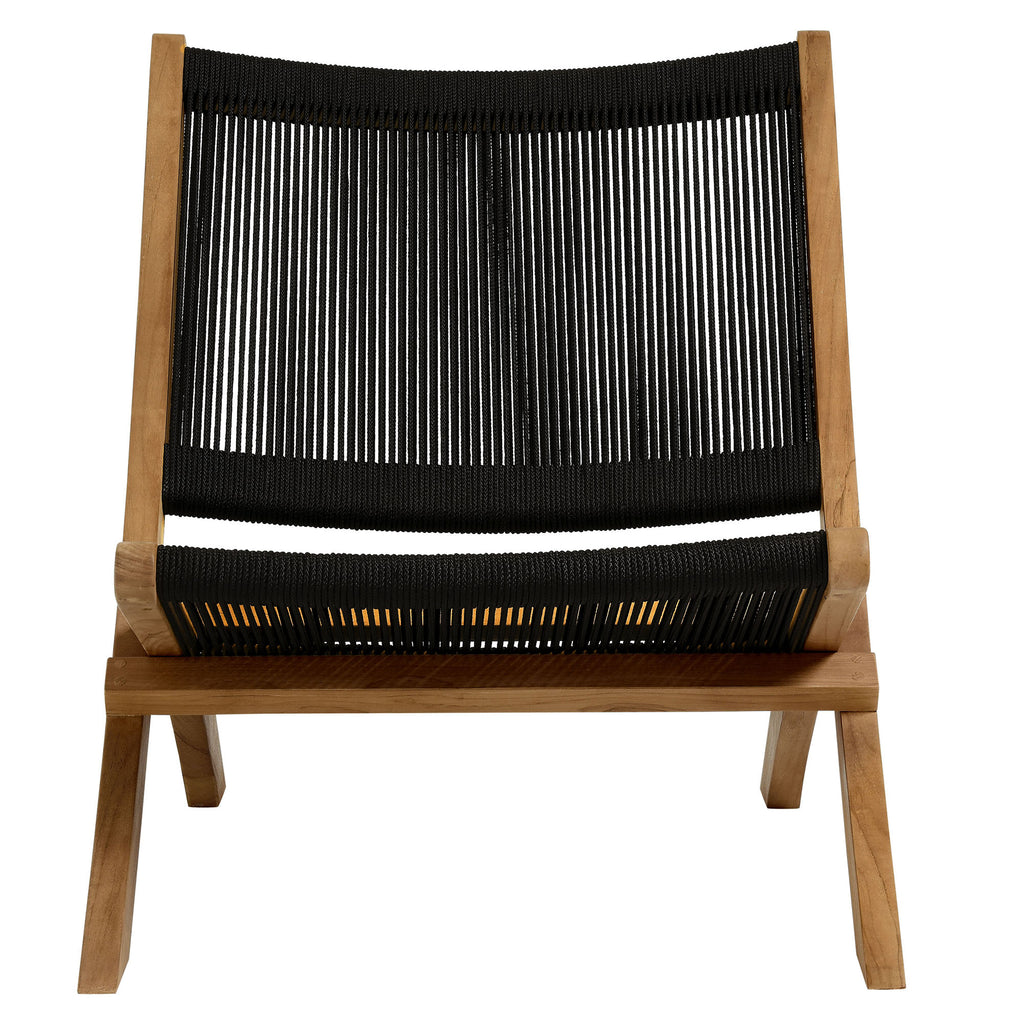 Vienna 3-Piece Outdoor Patio Teak and Rope Folding Lounge Chairs and Side Table by Modway