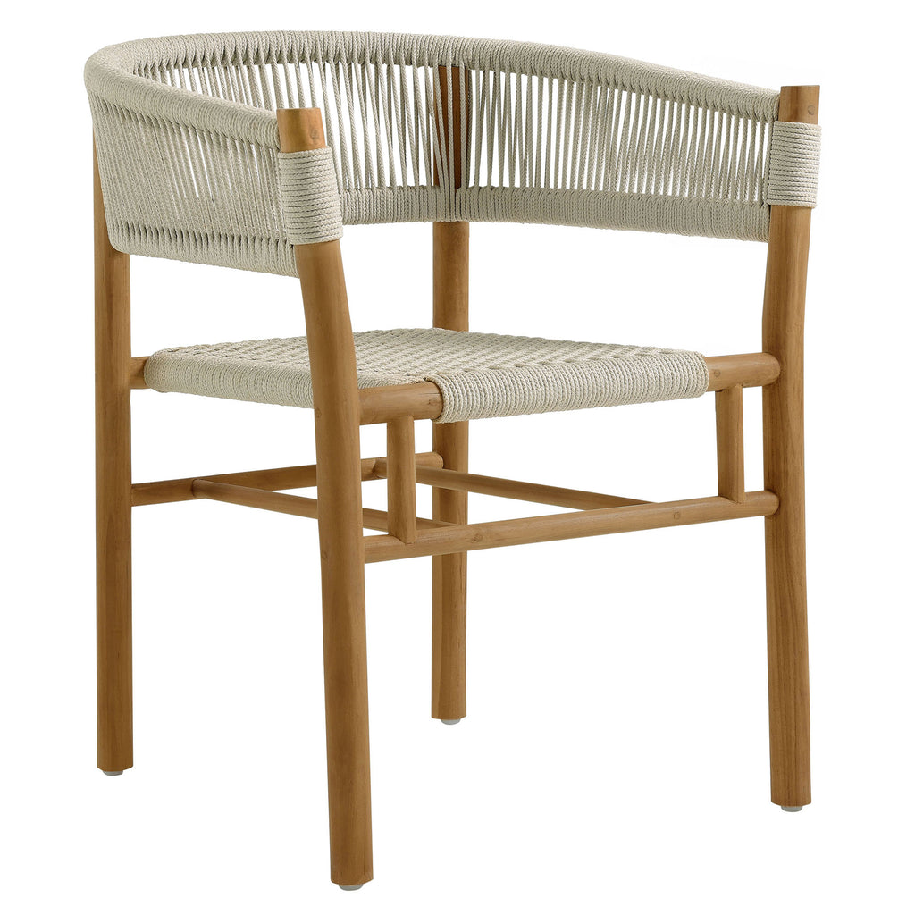 Vienna 5-Piece Outdoor Patio Teak and Rope Dining Set with Curved-Back Armchairs by Modway