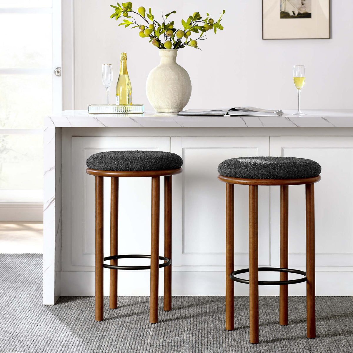Fable Boucle Fabric Bar Stools Set of 2 by Modway