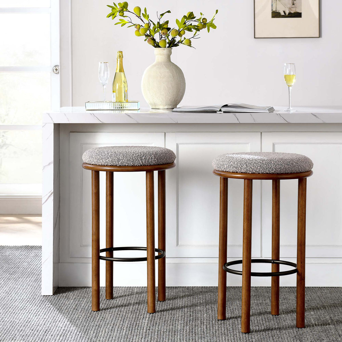 Fable Boucle Fabric Bar Stools Set of 2 by Modway