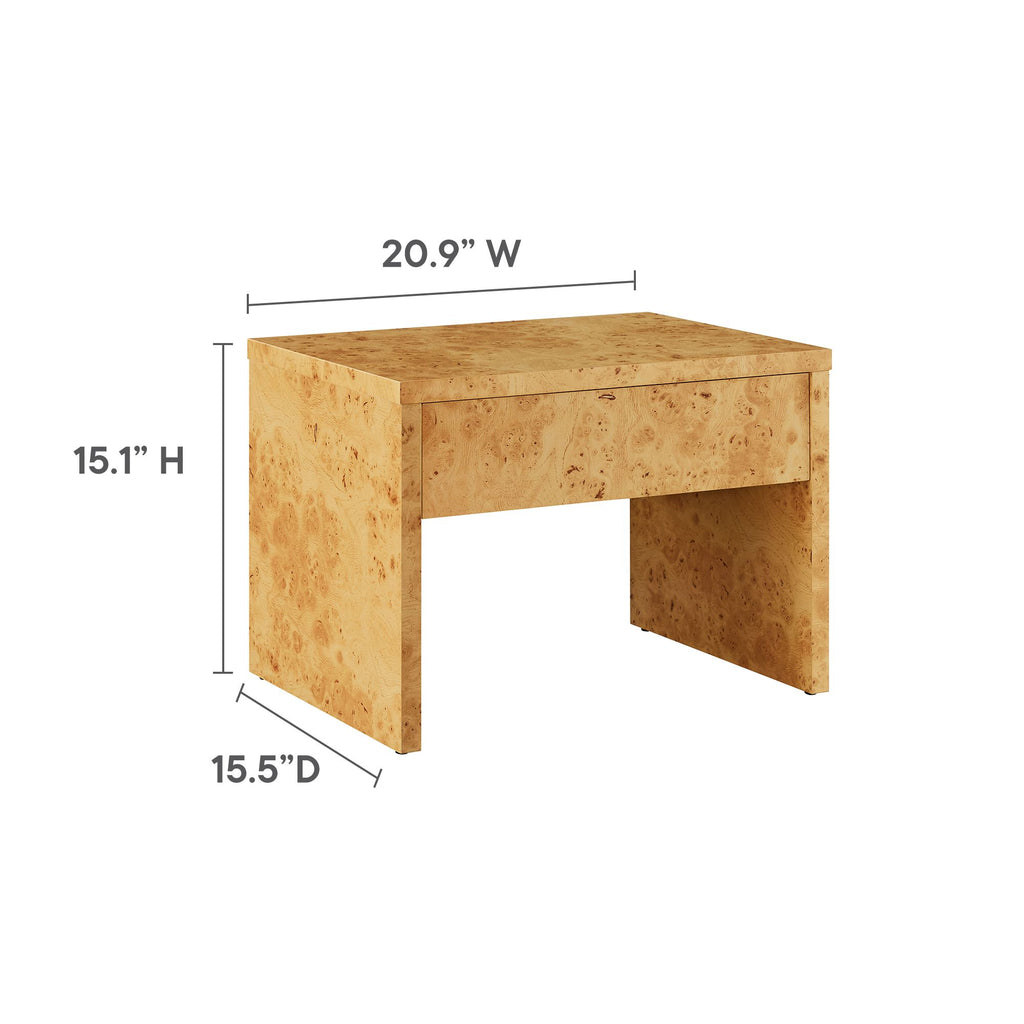 Hudson 1-Drawer Burl Wood Nightstand by Modway