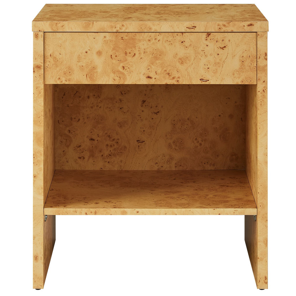 Hudson 1-Drawer Burl Wood Nightstand With Shelf by Modway