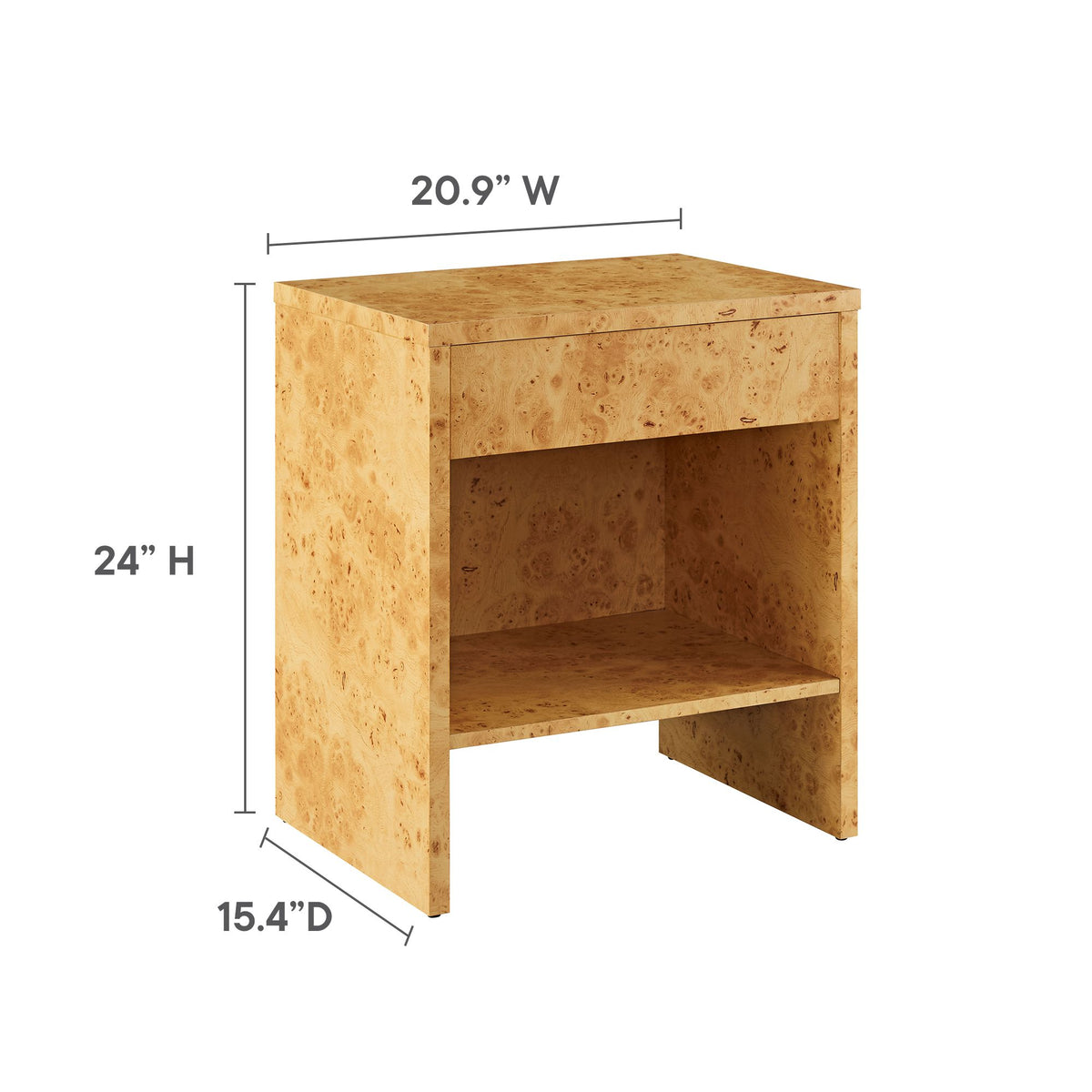 Hudson 1-Drawer Burl Wood Nightstand With Shelf by Modway