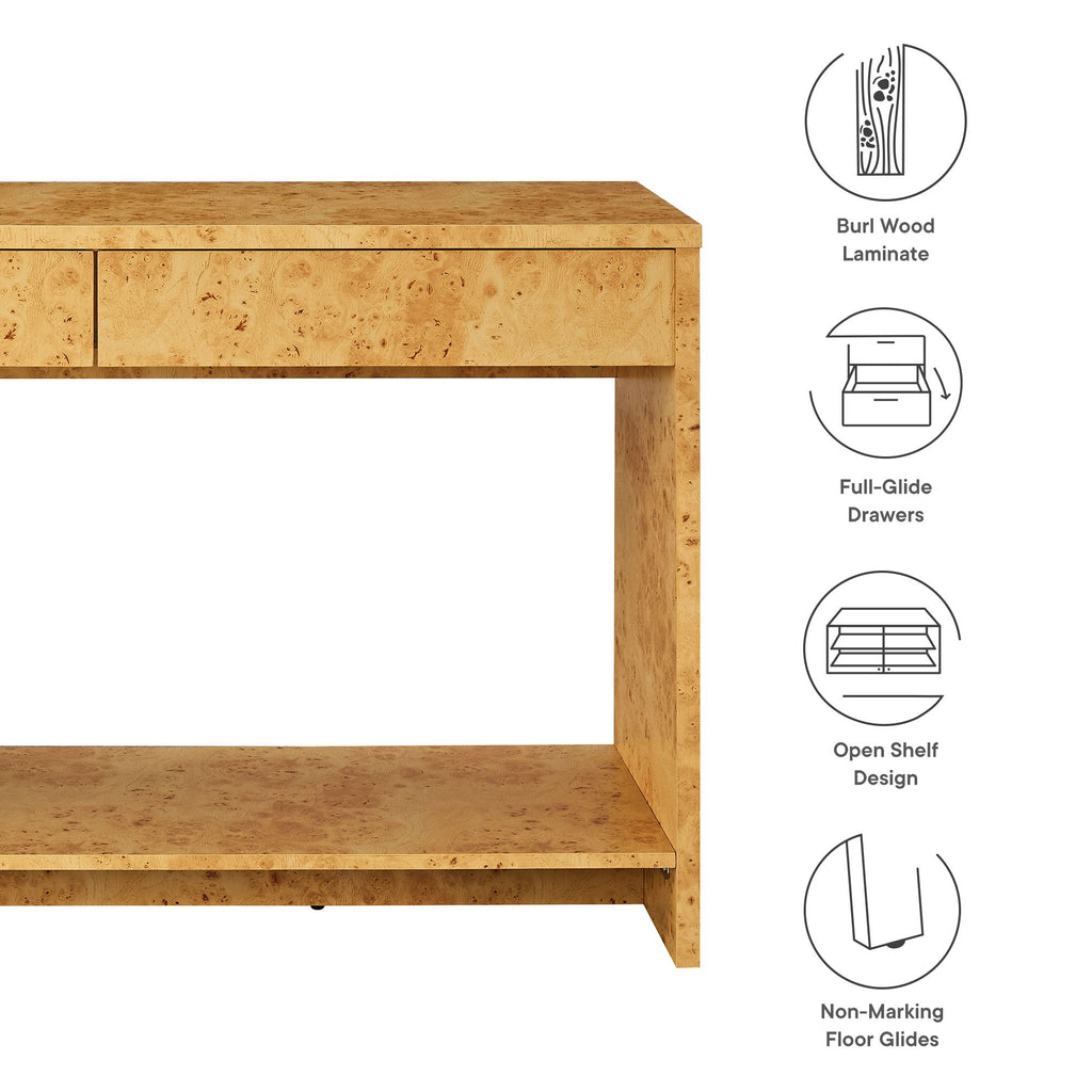 Hudson 2-Drawer Burl Wood Console Table by Modway