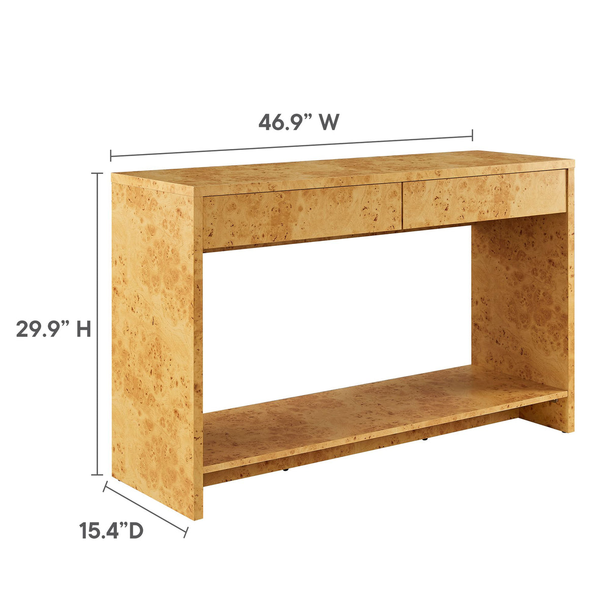 Hudson 2-Drawer Burl Wood Console Table by Modway