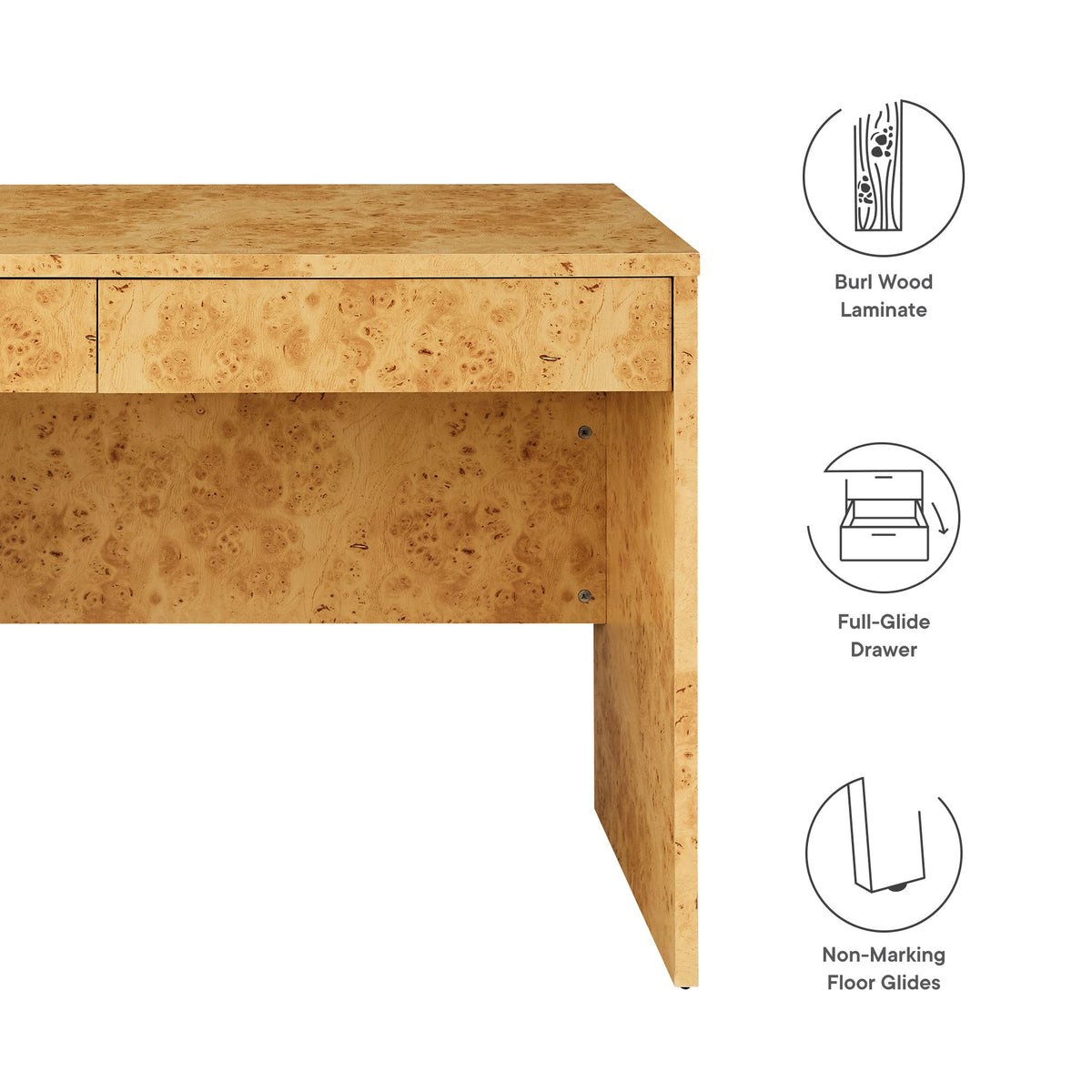 Hudson 2-Drawer Burl Wood Desk by Modway