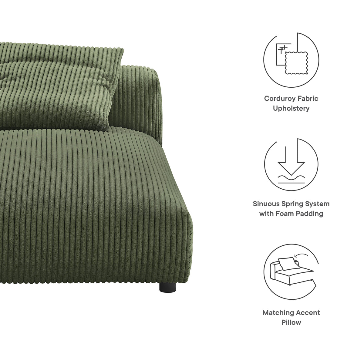 Solace Modular Corduroy Upholstered Armless Chaise Lounge by Modway