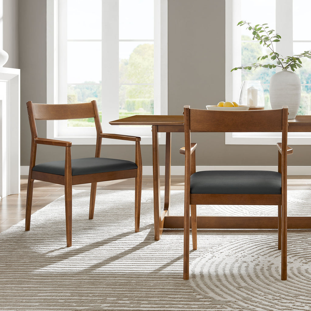 Solara Vegan Leather Wood Dining Armchairs Set of 2 by Modway