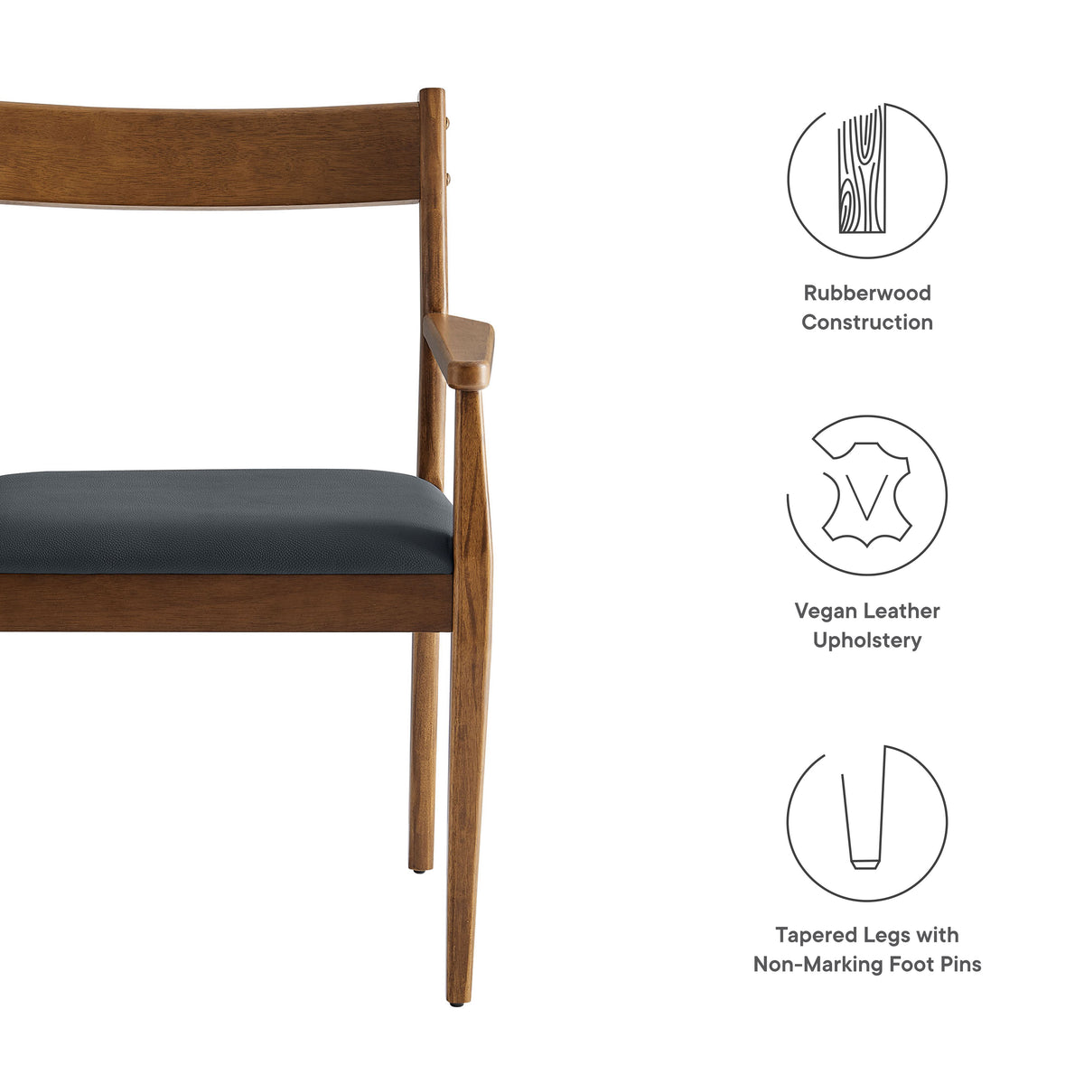 Solara Vegan Leather Wood Dining Armchairs Set of 2 by Modway