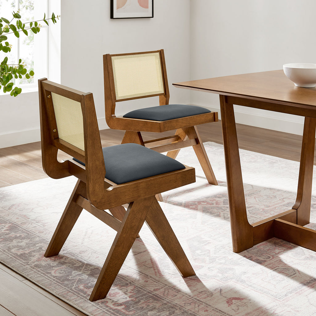 Thera Vegan Leather and Cane Dining Side Chairs Set of 2 by Modway