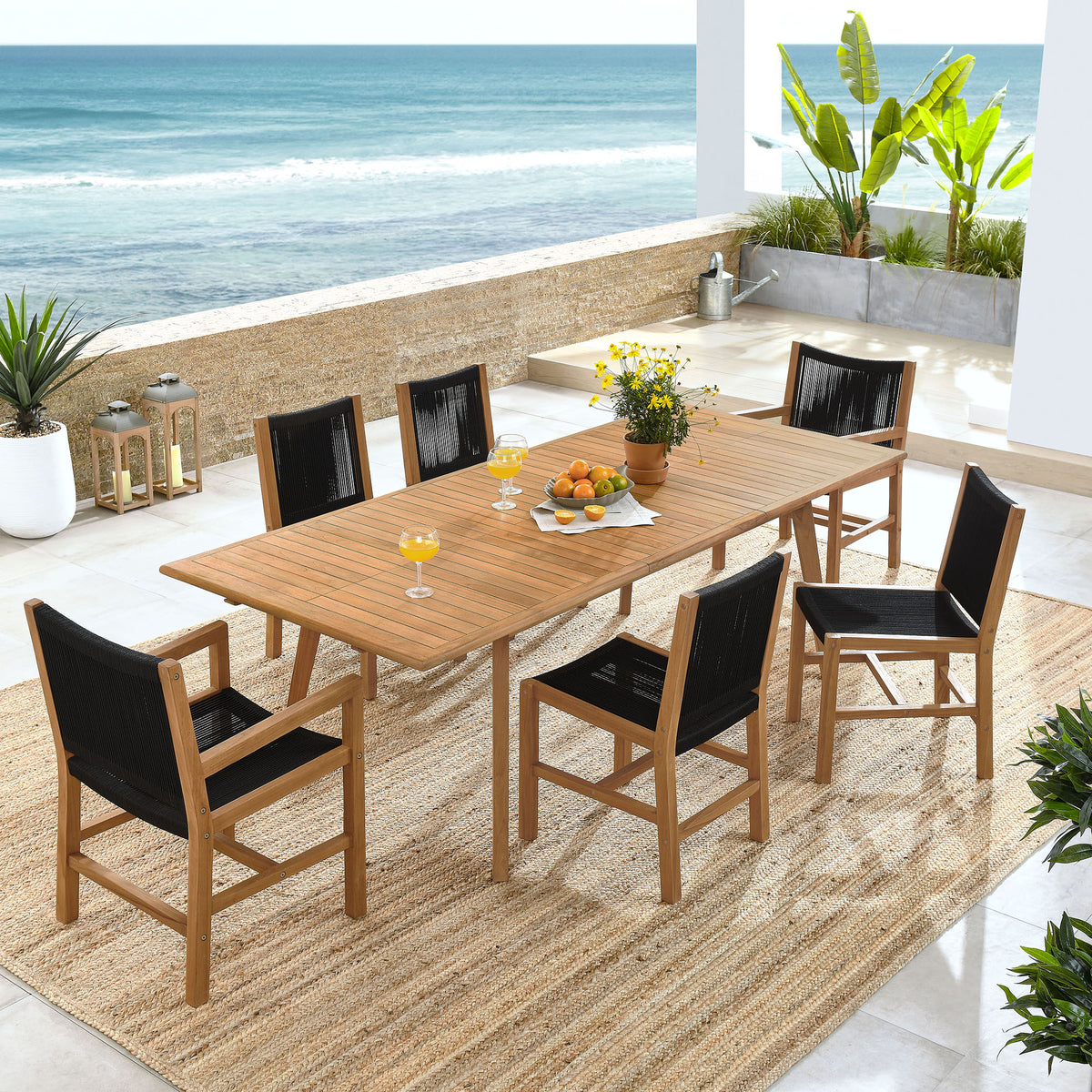 Vienna 7-Piece Outdoor Patio Teak and Rope Dining Set by Modway