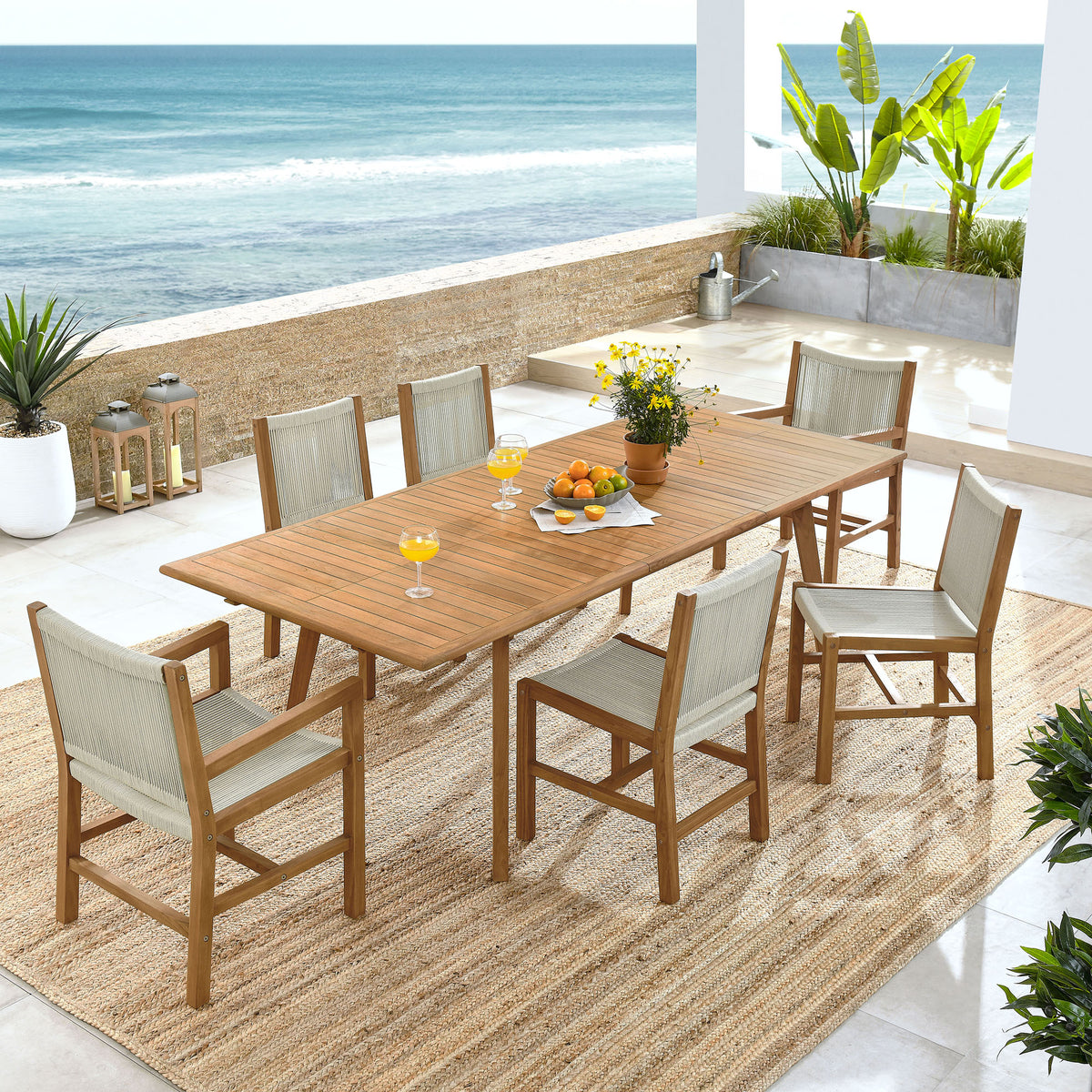Vienna 7-Piece Outdoor Patio Teak and Rope Dining Set by Modway