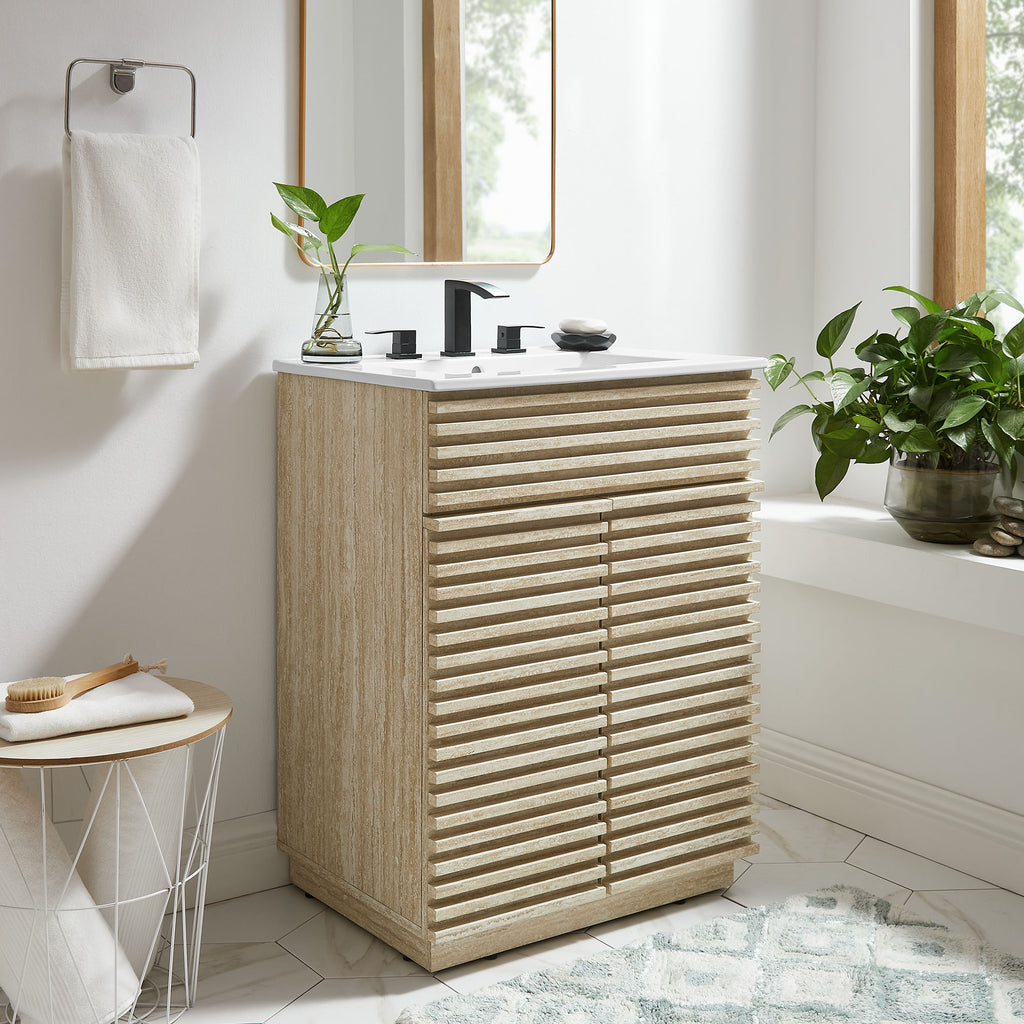Render Faux Travertine Bathroom Vanity Cabinet (Sink Not Included) by Modway