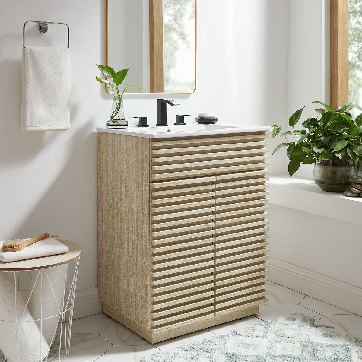 Render Faux Travertine Bathroom Vanity Cabinet (Sink Not Included) by Modway