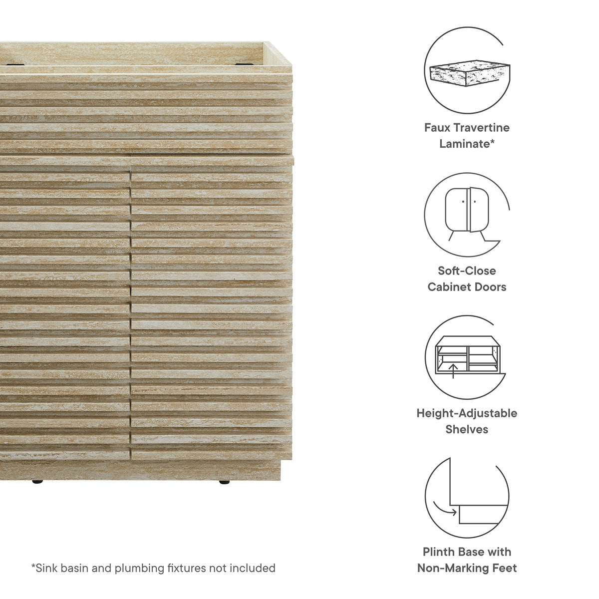 Render Faux Travertine Bathroom Vanity Cabinet (Sink Not Included) by Modway