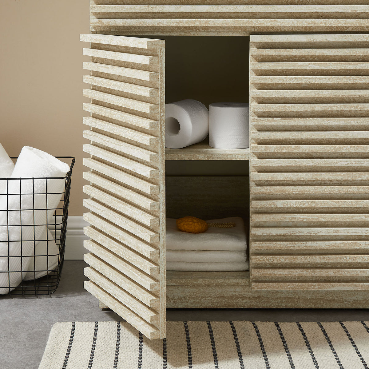 Render Faux Travertine Bathroom Vanity Cabinet (Sink Not Included) by Modway