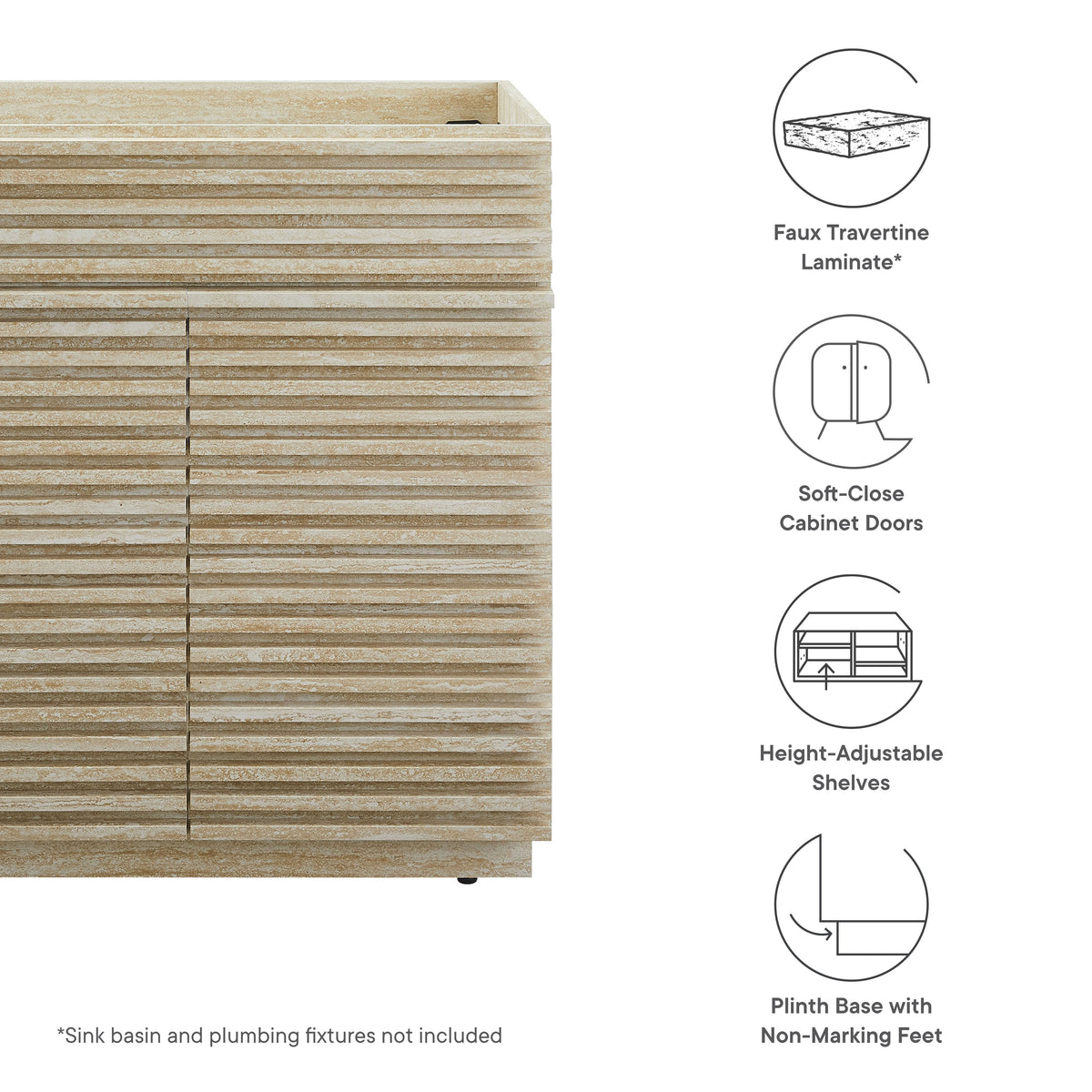 Render Faux Travertine Bathroom Vanity Cabinet (Sink Not Included) by Modway