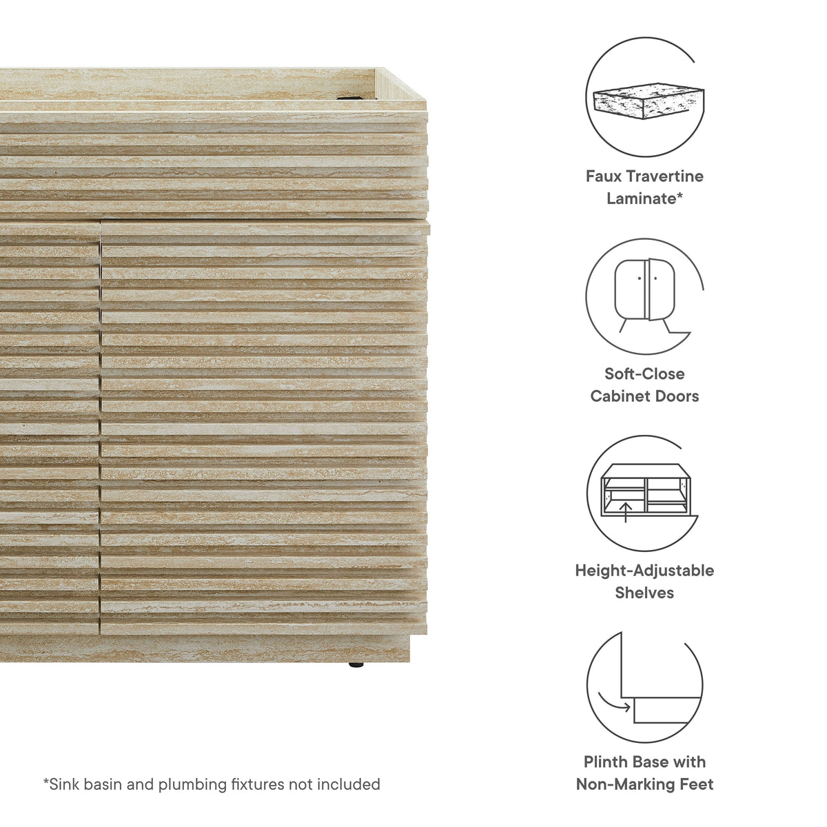 Render Faux Travertine Bathroom Vanity Cabinet (Sink Not Included) by Modway