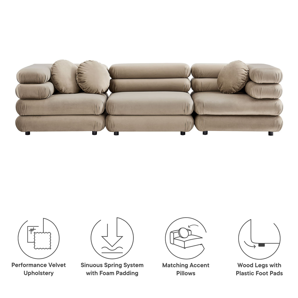 Jubilee 3-Piece Modular Performance Velvet Sectional Sofa by Modway