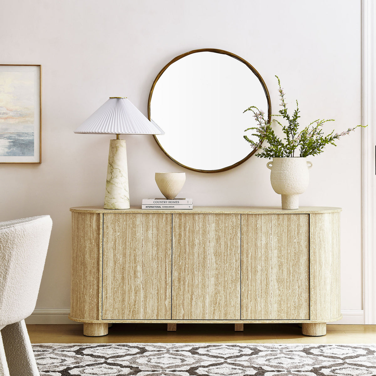 Overture 63" Oval Faux Travertine Sideboard by Modway