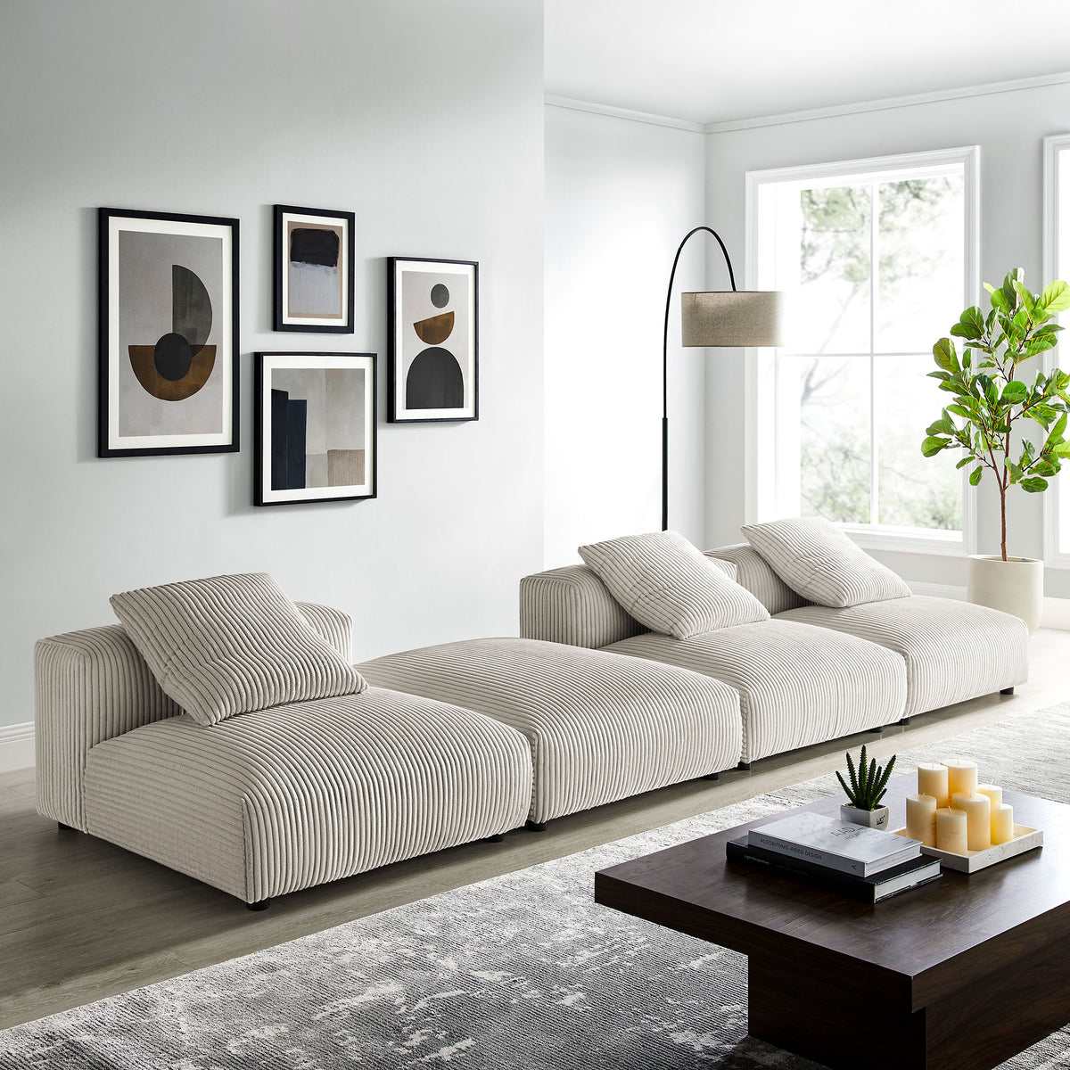 Solace 4-Piece Modular Corduroy Upholstered Sectional Sofa by Modway