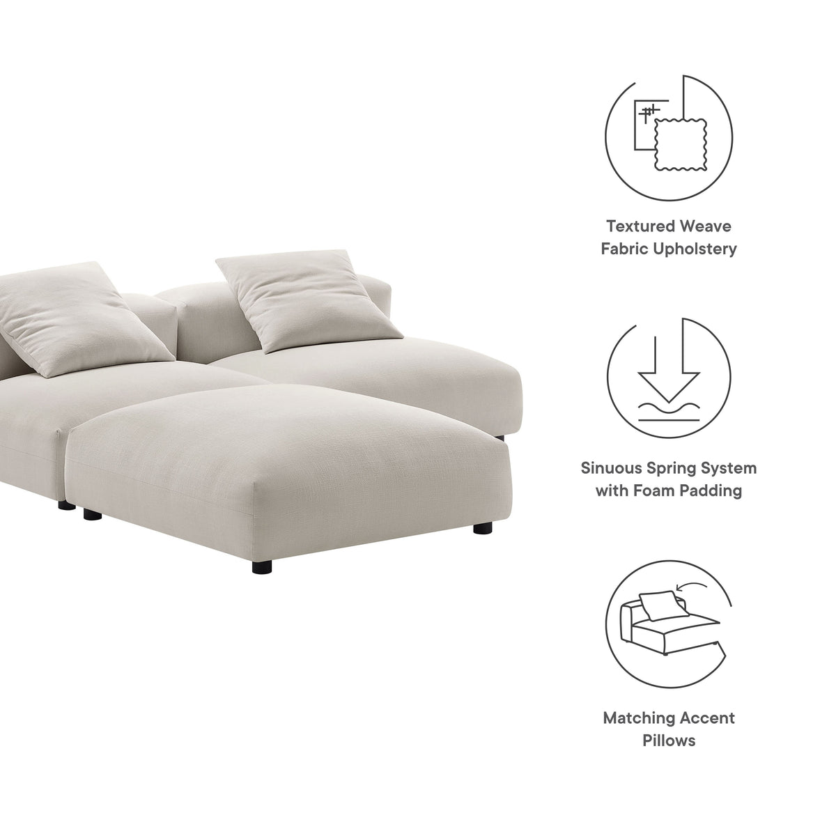 Solace 3-Piece Modular Upholstered Fabric Sectional Sofa by Modway