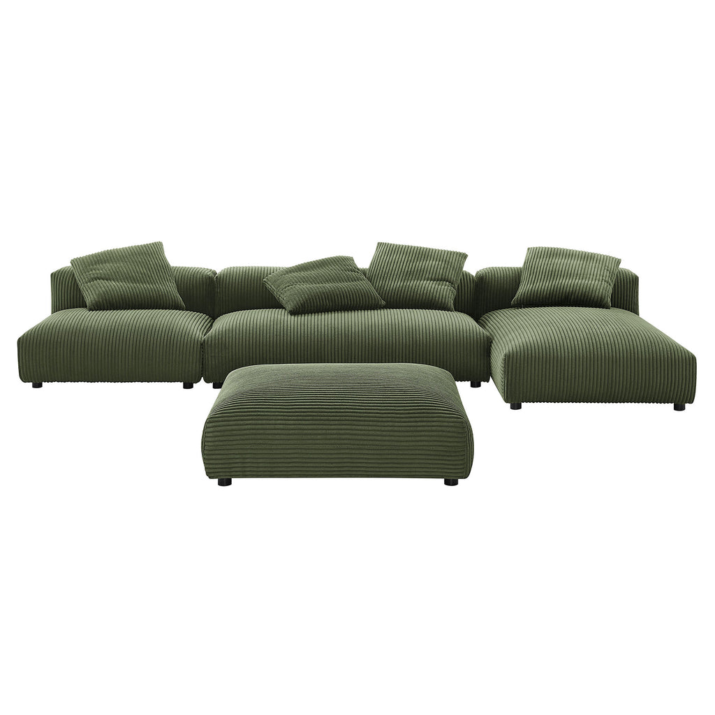Solace 4-Piece Modular Corduroy Upholstered Sectional Sofa With Ottoman by Modway