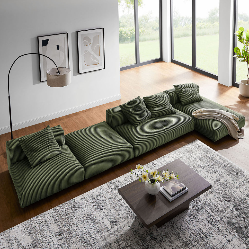 Solace 4-Piece Modular Corduroy Upholstered Sectional Sofa With Ottoman by Modway