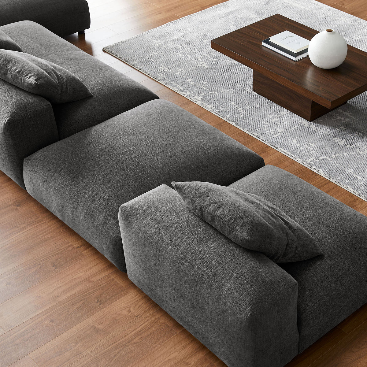 Solace 4-Piece Modular Upholstered Fabric Sectional Sofa With Ottoman by Modway