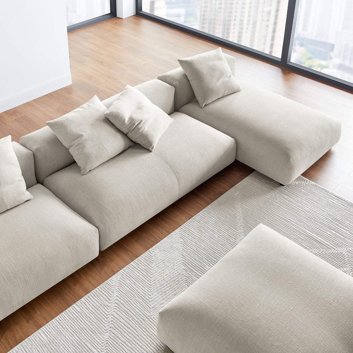 Solace 4-Piece Modular Upholstered Fabric Sectional Sofa With Ottoman by Modway