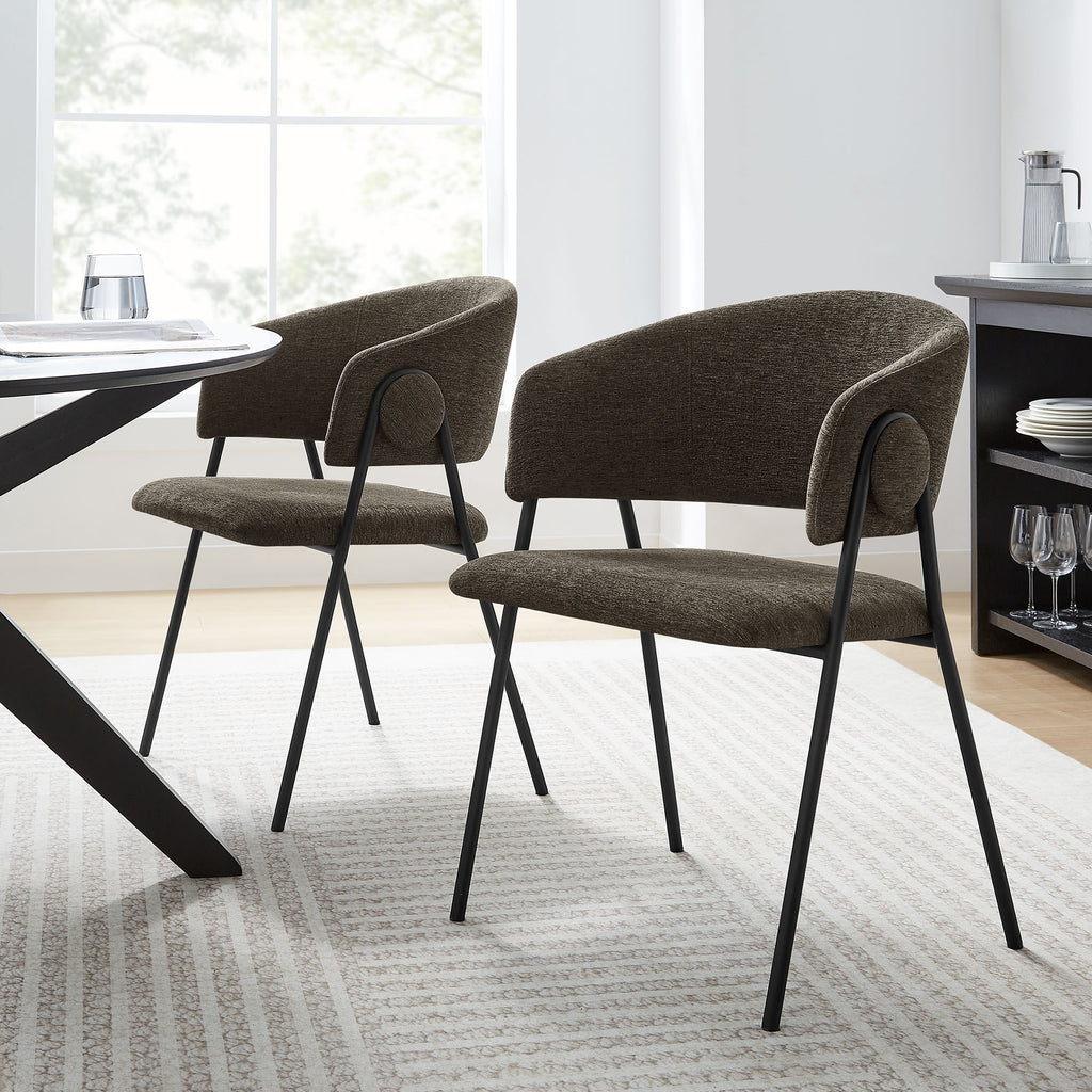 Nella Upholstered Heathered Chenille Dining Chairs Set of 2 by Modway