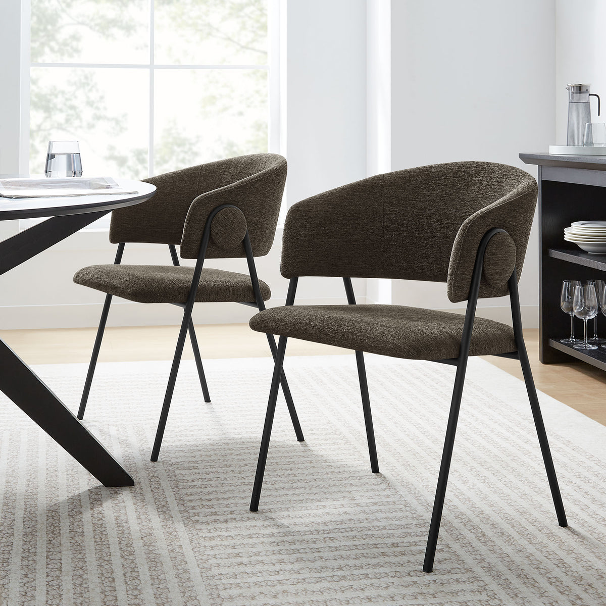 Nella Upholstered Heathered Chenille Dining Chairs Set of 2 by Modway