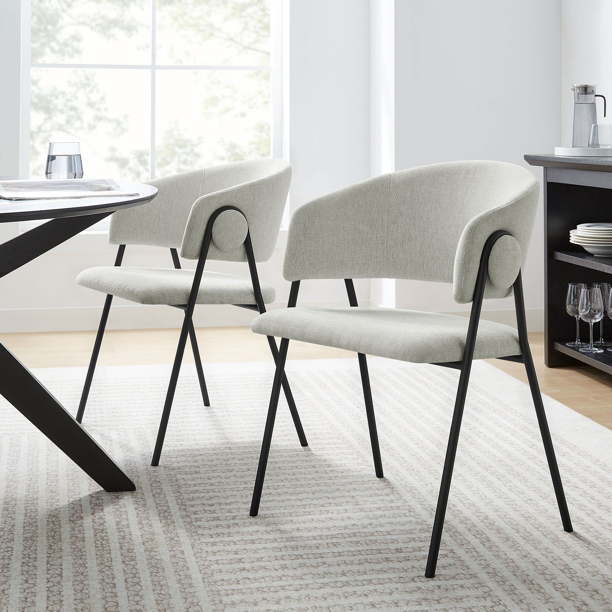 Nella Upholstered Heathered Chenille Dining Chairs Set of 2 by Modway