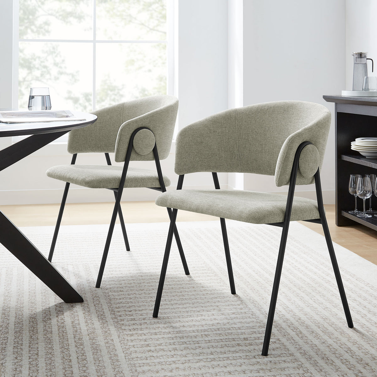 Nella Upholstered Heathered Chenille Dining Chairs Set of 2 by Modway