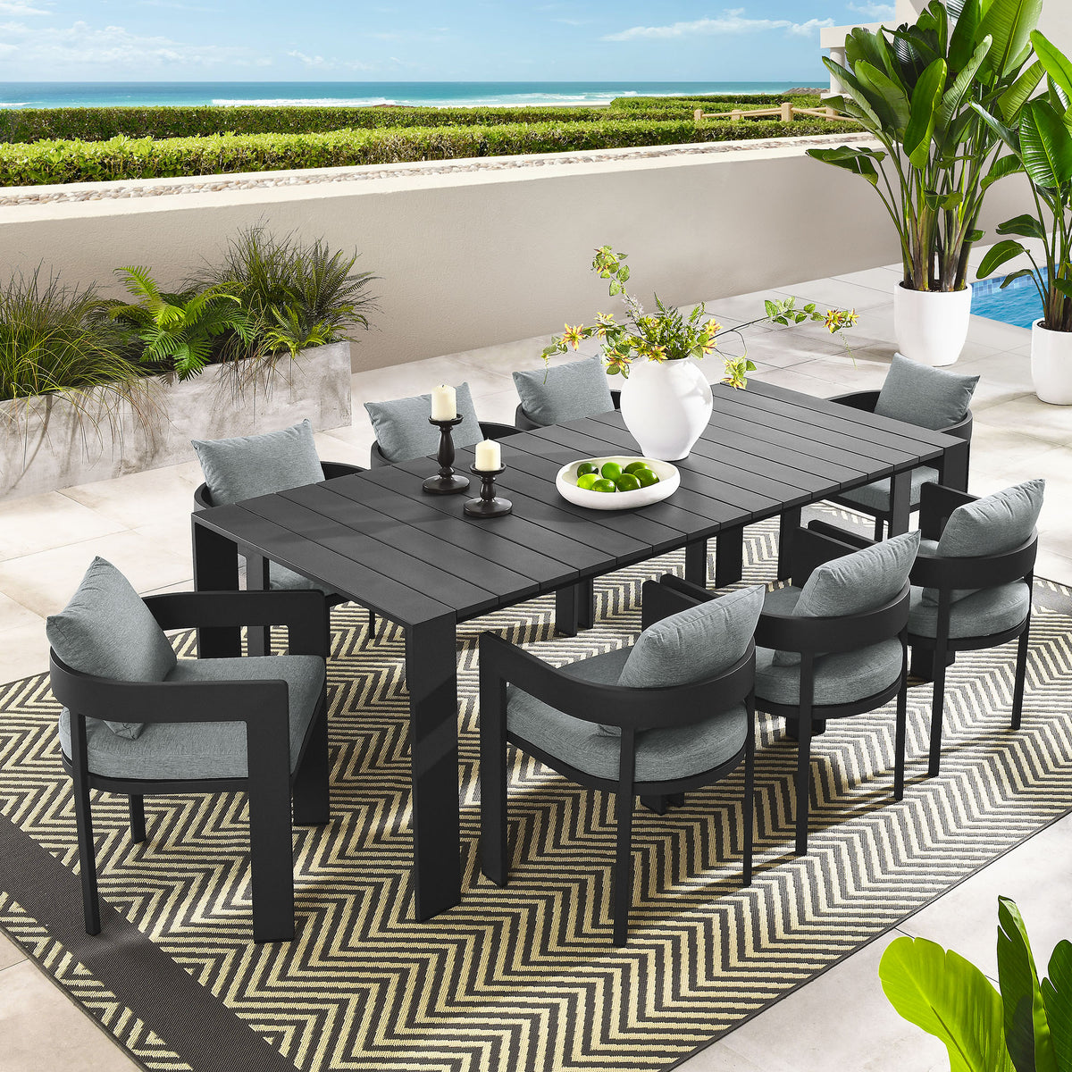 Tahoe 9-Piece Outdoor Patio Aluminum Dining Set by Modway