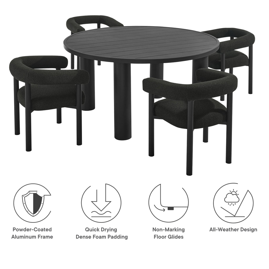 Nautica 5-Piece Round Outdoor Patio Aluminum Dining Table and Chairs Set by Modway