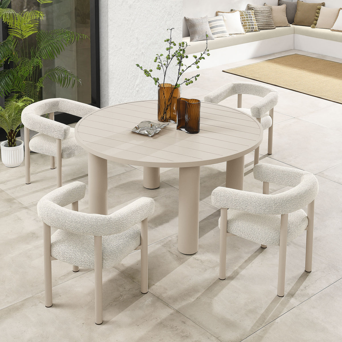 Nautica 5-Piece Round Outdoor Patio Aluminum Dining Table and Chairs Set by Modway