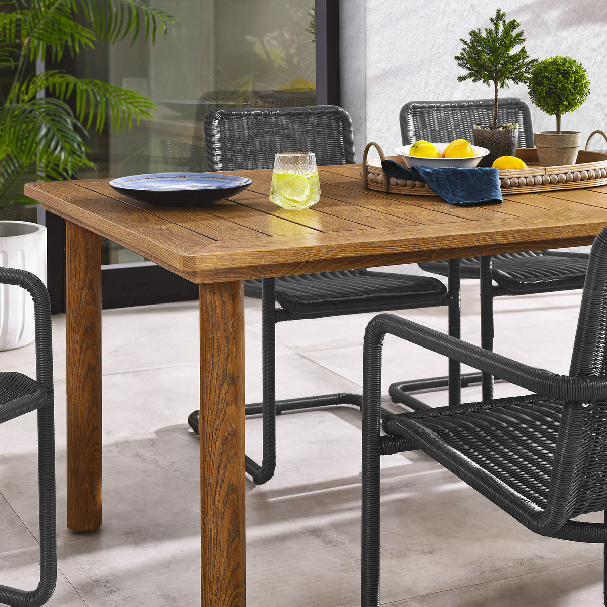Abacus 7-Piece Rectangular Outdoor Patio Aluminum Dining Table Set with Rattan Armchairs by Modway