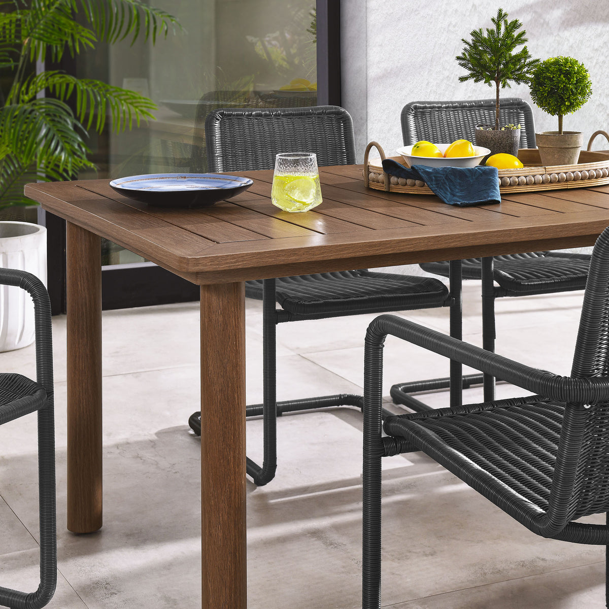 Abacus 7-Piece Rectangular Outdoor Patio Aluminum Dining Table Set with Rattan Armchairs by Modway