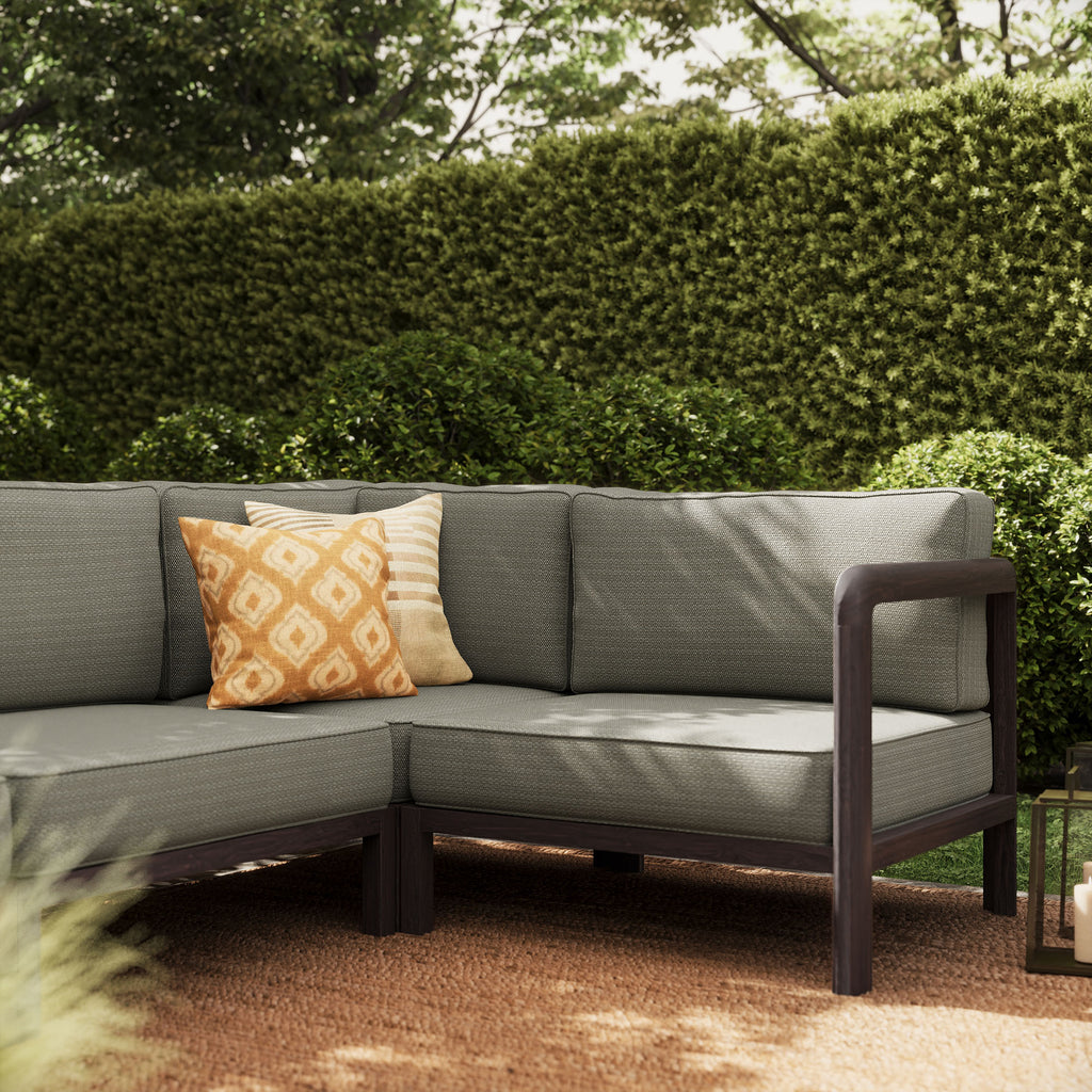 Kona L-Shaped Outdoor Patio Teak Wood Modular Sofa by Modway