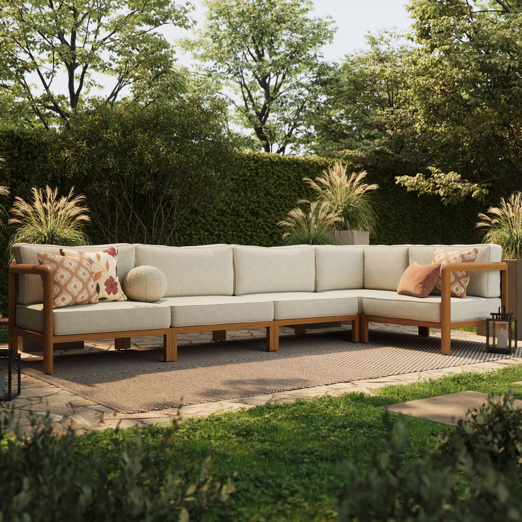 Kona L-Shaped Outdoor Patio Teak Wood Modular Sofa by Modway