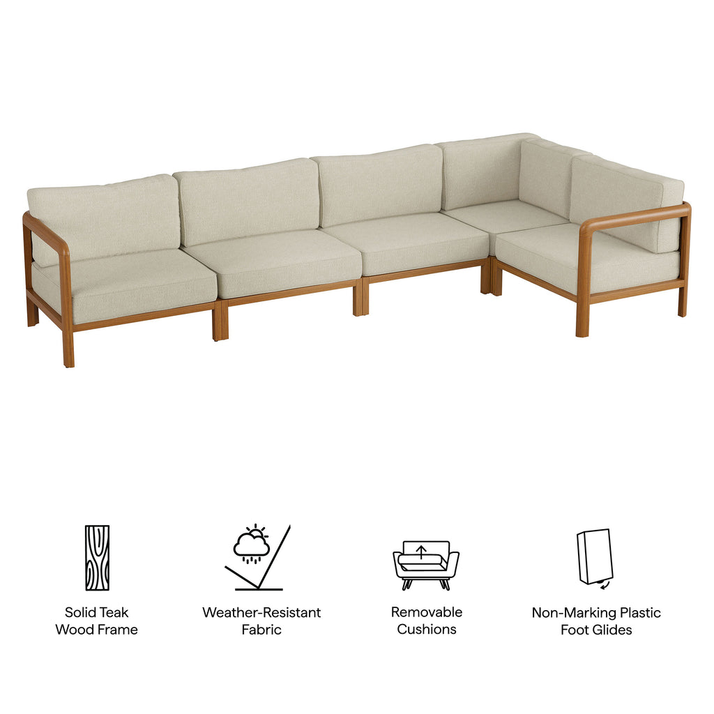 Kona L-Shaped Outdoor Patio Teak Wood Modular Sofa by Modway